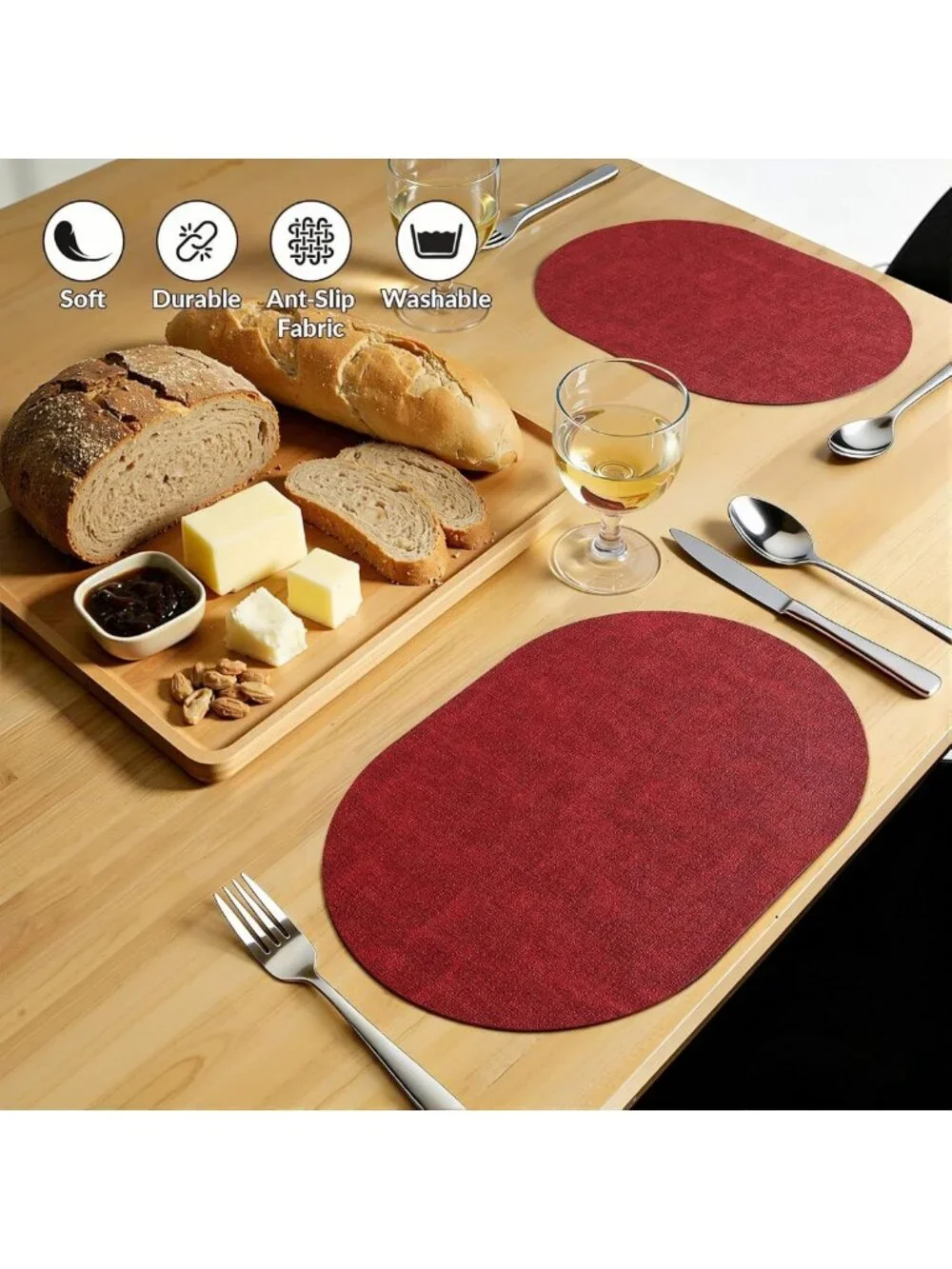 Set of 8 Heat Resistant Oval Placemats - Stylish Red Dining Table Decor